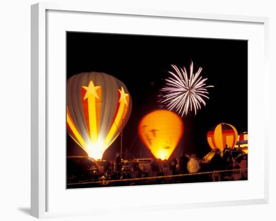 Fireworks During Night Glow Event, 30th Annual Walla Walla Hot Air Balloon Stampede, Washington-Brent Bergherm-Framed Photographic Print