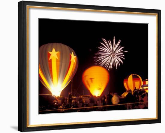 Fireworks During Night Glow Event, 30th Annual Walla Walla Hot Air Balloon Stampede, Washington-Brent Bergherm-Framed Photographic Print