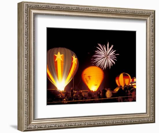 Fireworks During Night Glow Event, 30th Annual Walla Walla Hot Air Balloon Stampede, Washington-Brent Bergherm-Framed Photographic Print