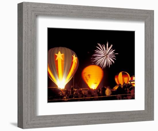 Fireworks During Night Glow Event, 30th Annual Walla Walla Hot Air Balloon Stampede, Washington-Brent Bergherm-Framed Photographic Print