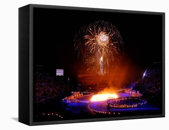 Fireworks Erupt During the Opening Ceremonies of the 2002 Winter Olympics in Salt Lake City-null-Framed Premier Image Canvas