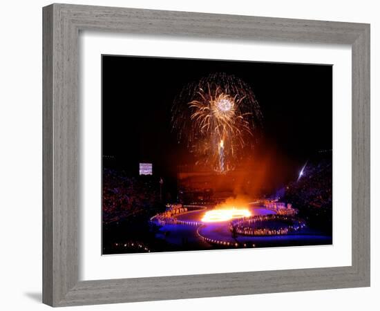 Fireworks Erupt During the Opening Ceremonies of the 2002 Winter Olympics in Salt Lake City-null-Framed Photographic Print