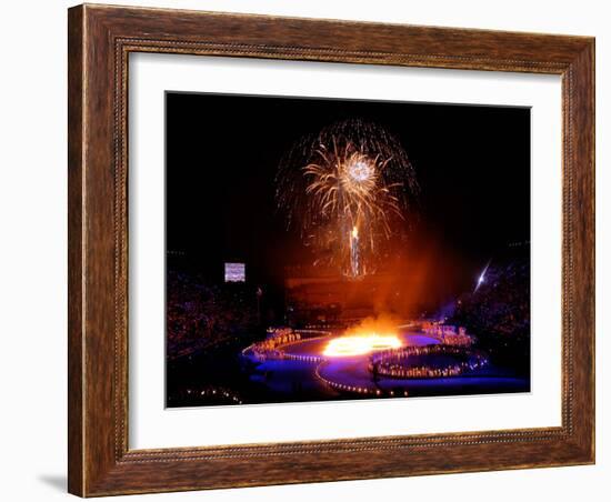 Fireworks Erupt During the Opening Ceremonies of the 2002 Winter Olympics in Salt Lake City-null-Framed Photographic Print