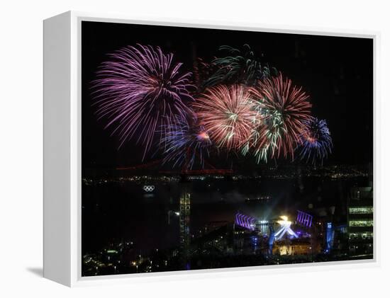 Fireworks Explode after the Cauldron Was Lit at the Vancouver 2010 Olympics-null-Framed Premier Image Canvas