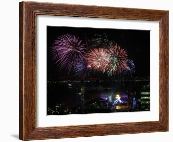 Fireworks Explode after the Cauldron Was Lit at the Vancouver 2010 Olympics-null-Framed Photographic Print