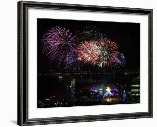 Fireworks Explode after the Cauldron Was Lit at the Vancouver 2010 Olympics-null-Framed Photographic Print