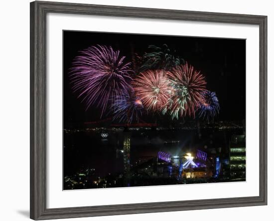 Fireworks Explode after the Cauldron Was Lit at the Vancouver 2010 Olympics-null-Framed Photographic Print