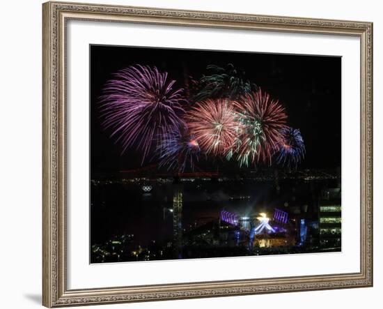 Fireworks Explode after the Cauldron Was Lit at the Vancouver 2010 Olympics-null-Framed Photographic Print