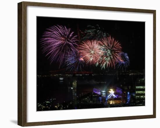 Fireworks Explode after the Cauldron Was Lit at the Vancouver 2010 Olympics-null-Framed Photographic Print