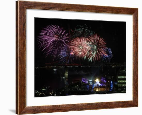 Fireworks Explode after the Cauldron Was Lit at the Vancouver 2010 Olympics-null-Framed Photographic Print