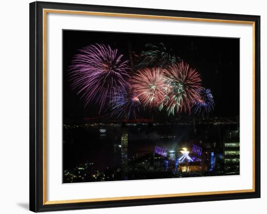 Fireworks Explode after the Cauldron Was Lit at the Vancouver 2010 Olympics-null-Framed Photographic Print