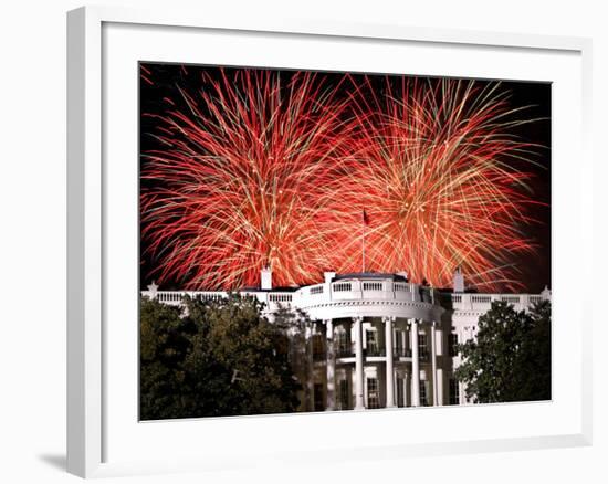 Fireworks Explode Over the White House--Framed Photographic Print