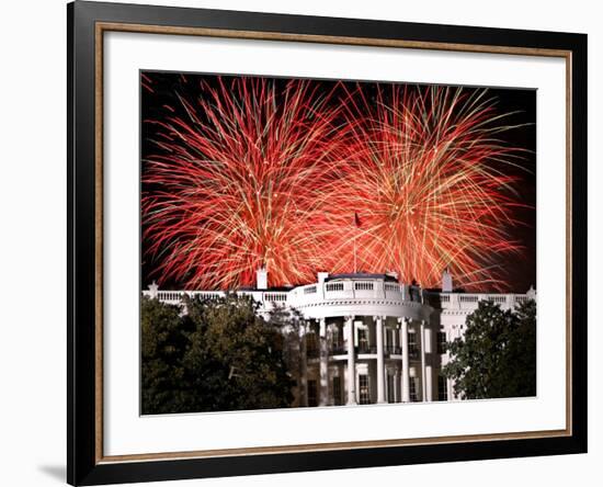 Fireworks Explode Over the White House--Framed Photographic Print