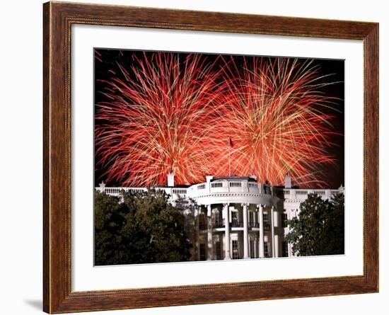 Fireworks Explode Over the White House--Framed Photographic Print