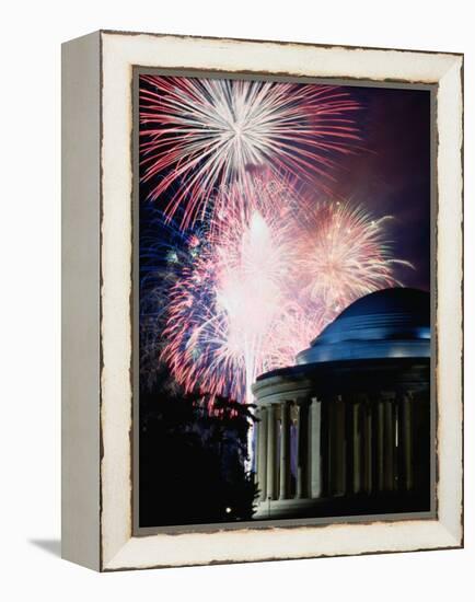 Fireworks Exploding Over Jefferson Memorial, Washington Dc, USA-Johnson Dennis-Framed Premier Image Canvas