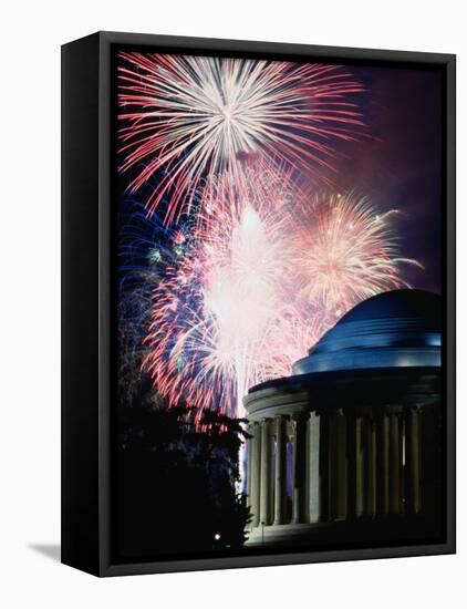 Fireworks Exploding Over Jefferson Memorial, Washington Dc, USA-Johnson Dennis-Framed Premier Image Canvas