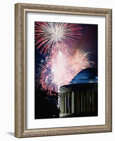 Fireworks Exploding Over Jefferson Memorial, Washington Dc, USA-Johnson Dennis-Framed Photographic Print