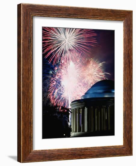 Fireworks Exploding Over Jefferson Memorial, Washington Dc, USA-Johnson Dennis-Framed Photographic Print