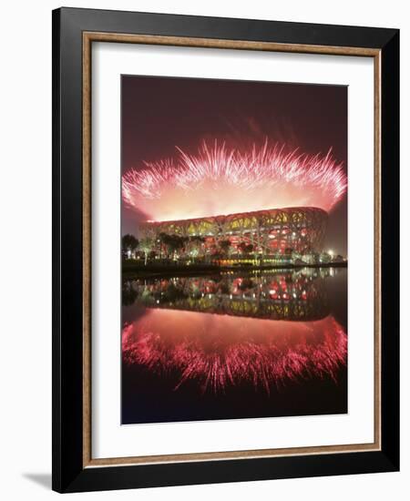 Fireworks Explods over National Stadium During the Opening Ceremony of Beijing 2008 Olympics-null-Framed Photographic Print