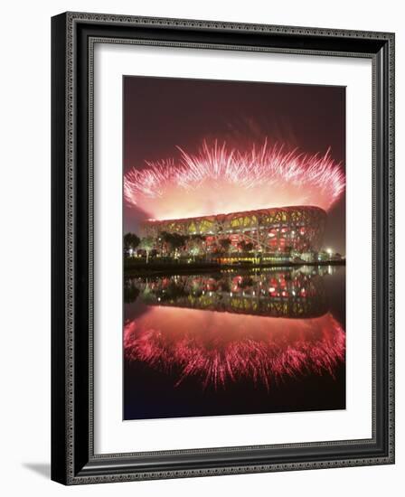 Fireworks Explods over National Stadium During the Opening Ceremony of Beijing 2008 Olympics-null-Framed Photographic Print