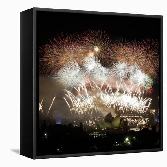 Fireworks Flash over Sydney Harbor During New Year Celebrations-null-Framed Premier Image Canvas