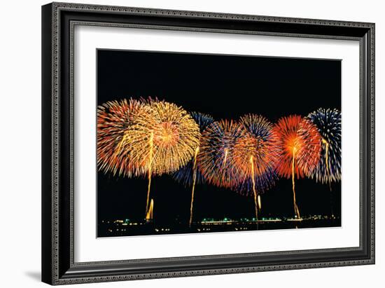 Fireworks in a Row at Night-null-Framed Photographic Print