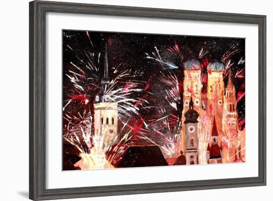 Fireworks in Munich-Markus Bleichner-Framed Art Print