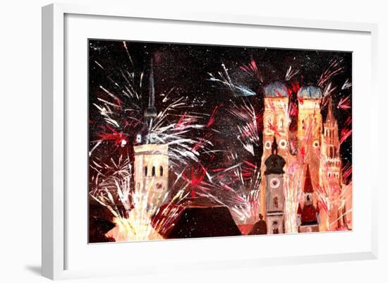 Fireworks in Munich-Markus Bleichner-Framed Art Print