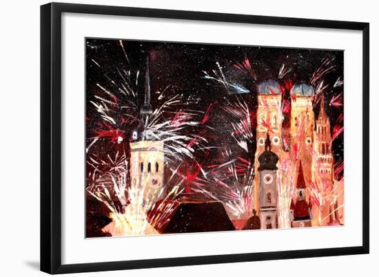 Fireworks in Munich-Markus Bleichner-Framed Art Print