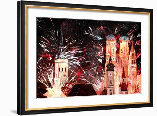 Fireworks in Munich-Markus Bleichner-Framed Art Print