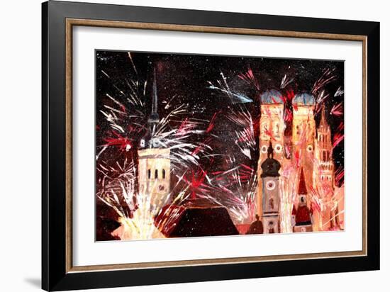 Fireworks in Munich-Markus Bleichner-Framed Art Print