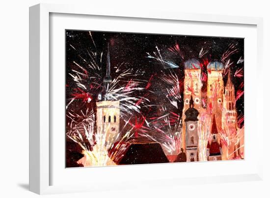 Fireworks in Munich-Markus Bleichner-Framed Art Print