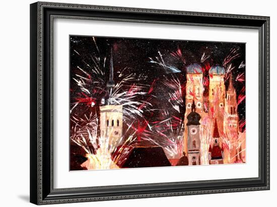 Fireworks in Munich-Markus Bleichner-Framed Art Print