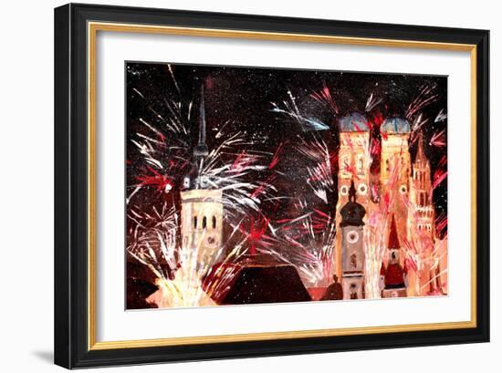 Fireworks in Munich-Markus Bleichner-Framed Art Print