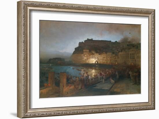 Fireworks in Naples, 1875-Oswald Achenbach-Framed Giclee Print