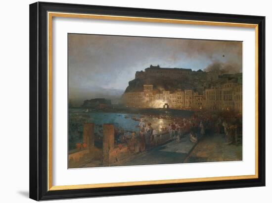 Fireworks in Naples, 1875-Oswald Achenbach-Framed Giclee Print