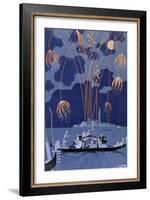 Fireworks in Venice, Illustration for Fetes Galantes by Paul Verlaine 1924-Georges Barbier-Framed Giclee Print