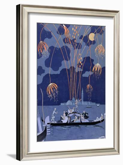 Fireworks in Venice, Illustration for Fetes Galantes by Paul Verlaine 1924-Georges Barbier-Framed Giclee Print