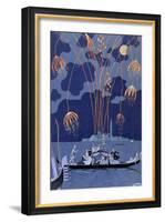 Fireworks in Venice, Illustration for Fetes Galantes by Paul Verlaine 1924-Georges Barbier-Framed Giclee Print