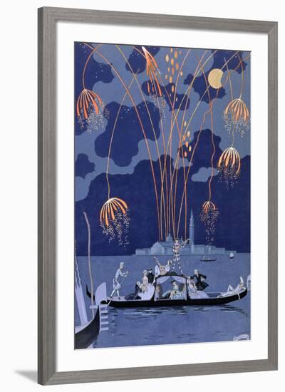 Fireworks in Venice, Illustration for Fetes Galantes by Paul Verlaine 1924-Georges Barbier-Framed Giclee Print