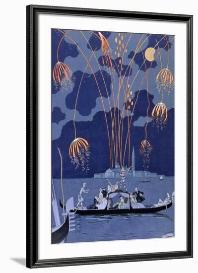 Fireworks in Venice, Illustration for Fetes Galantes by Paul Verlaine 1924-Georges Barbier-Framed Giclee Print