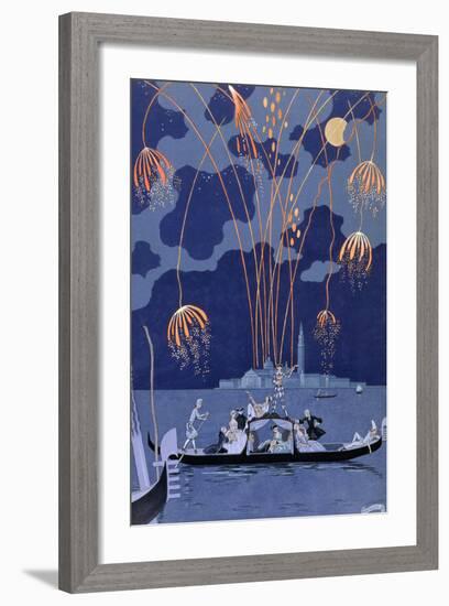 Fireworks in Venice, Illustration for Fetes Galantes by Paul Verlaine 1924-Georges Barbier-Framed Giclee Print