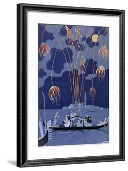 Fireworks in Venice, Illustration for Fetes Galantes by Paul Verlaine 1924-Georges Barbier-Framed Giclee Print