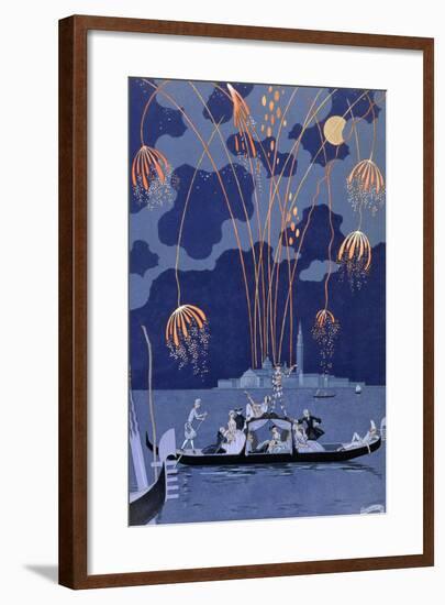 Fireworks in Venice, Illustration for Fetes Galantes by Paul Verlaine 1924-Georges Barbier-Framed Giclee Print