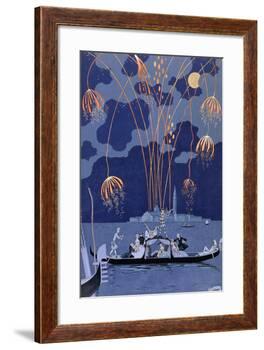Fireworks in Venice, Illustration for Fetes Galantes by Paul Verlaine 1924-Georges Barbier-Framed Giclee Print