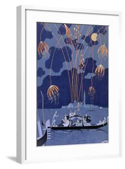 Fireworks in Venice, Illustration for Fetes Galantes by Paul Verlaine 1924-Georges Barbier-Framed Giclee Print