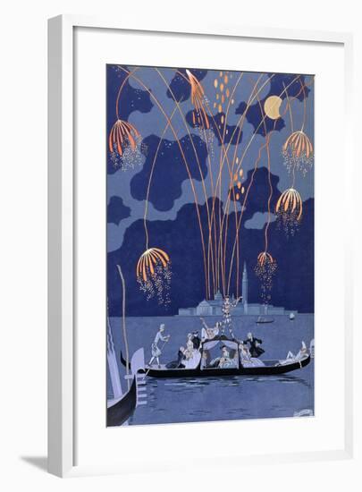 Fireworks in Venice, Illustration for Fetes Galantes by Paul Verlaine 1924-Georges Barbier-Framed Giclee Print