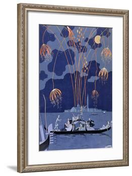 Fireworks in Venice, Illustration for Fetes Galantes by Paul Verlaine 1924-Georges Barbier-Framed Giclee Print