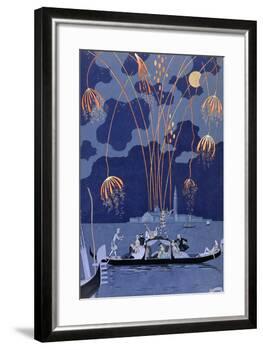 Fireworks in Venice, Illustration for Fetes Galantes by Paul Verlaine 1924-Georges Barbier-Framed Giclee Print