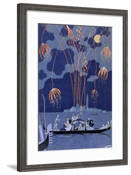 Fireworks in Venice, Illustration for Fetes Galantes by Paul Verlaine 1924-Georges Barbier-Framed Giclee Print